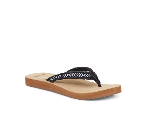 Tong Sanuk Fraidy Tribal Hemp Femme - Noir / Blanche QJNAUX693
